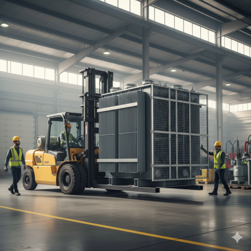 Como movimentar transformadores a seco de grande porte com empilhadeira?